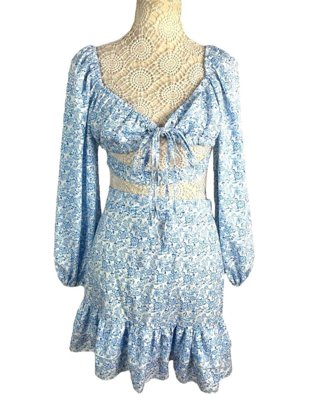Boohoo Floral Skirt Co-Ord Set High Waist Blue & White Women's UK Size 10