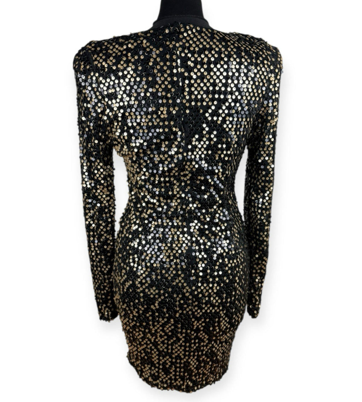AX Paris Sequin Mini Dress Women's UK Size 10 Long Sleeve Black Gold