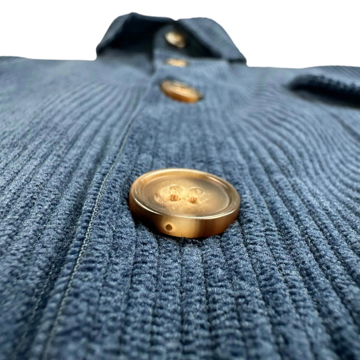 Men's Shirt UK Size M Blue Corduroy Long Sleeve 100% Cotton Pocket Wing Collar