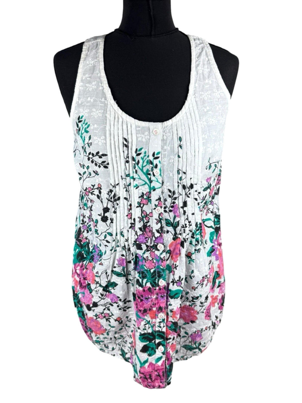 F&F Floral Blouse Women's UK Size M Button Up White Embroidered Sleeveless