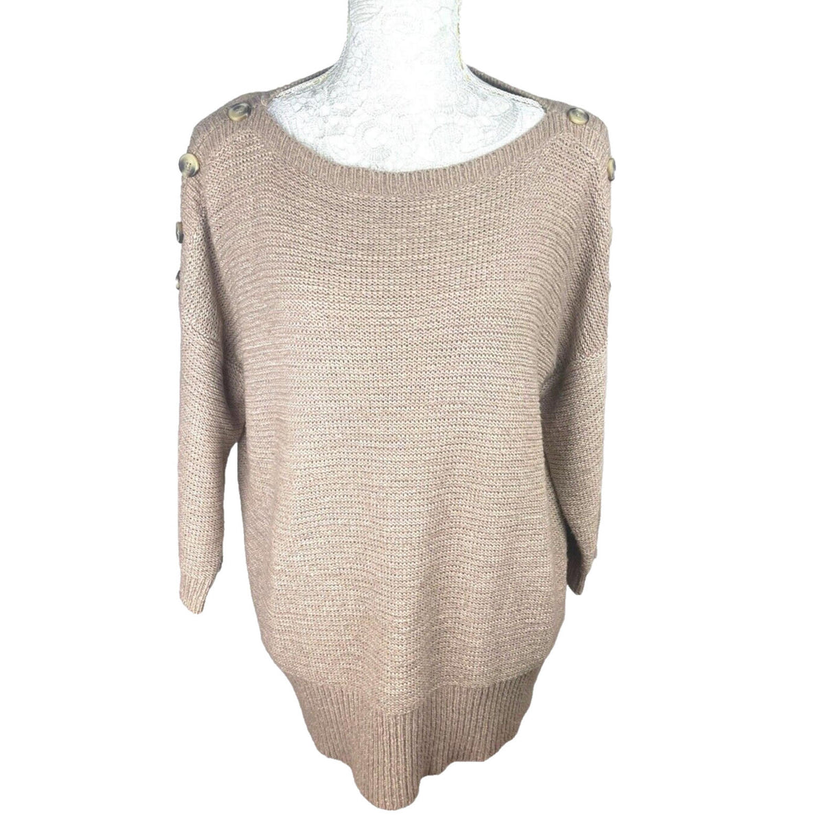 Wallis Knit Jumper Beige With Button Detail Women's UK Size 12-14
