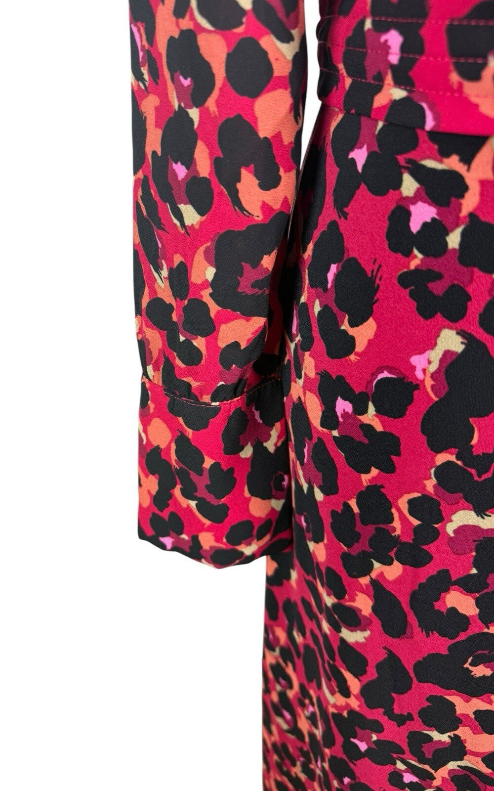 Next Leopard Print Midi Dress Women’s UK Size 6 Red & Black Long Sleeve Belted
