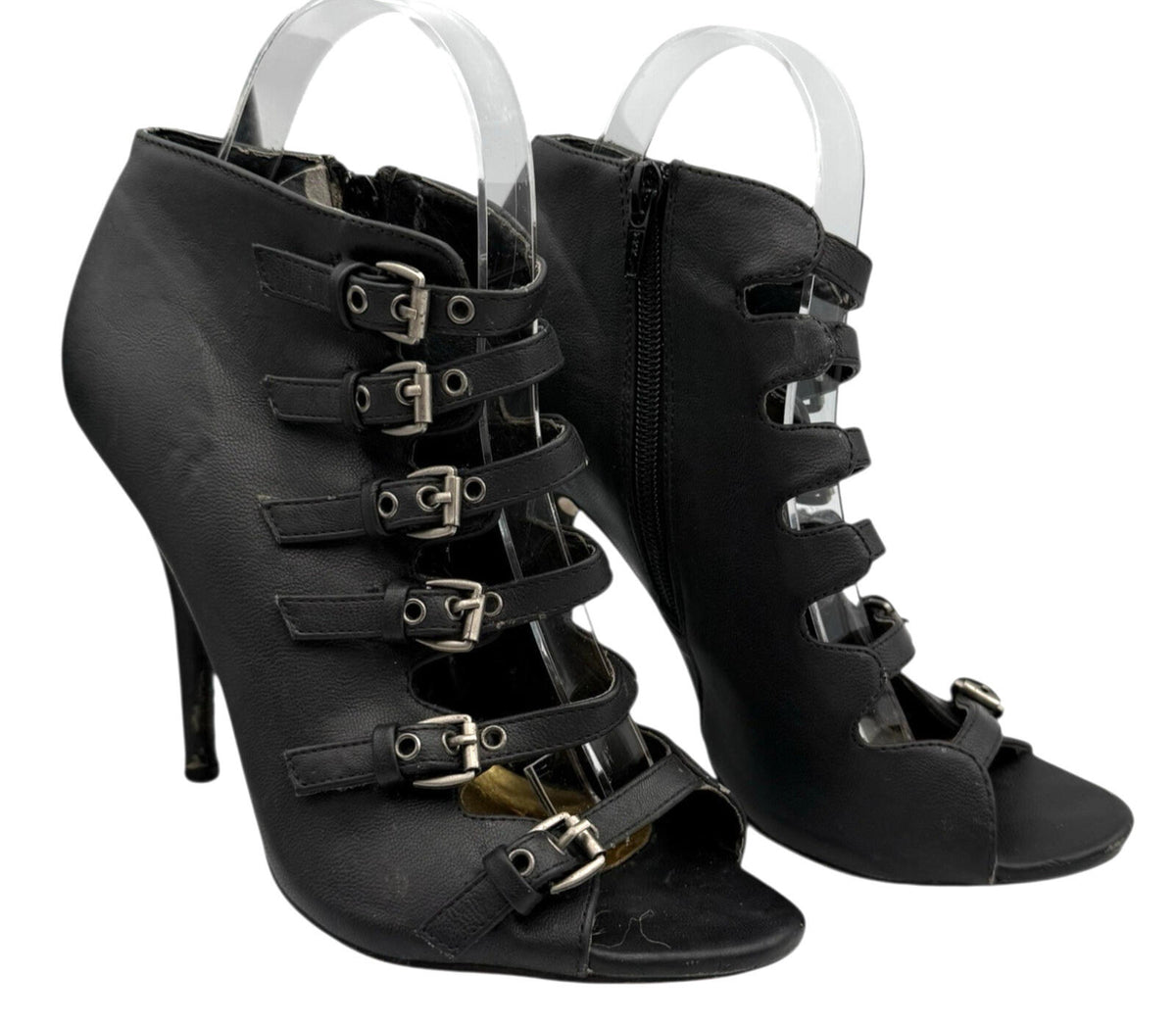 TRUFFLE Black Truffle Peep Toe Ankle Shoes  Women's UK Size 6 Straps Buckles Stiletto Black