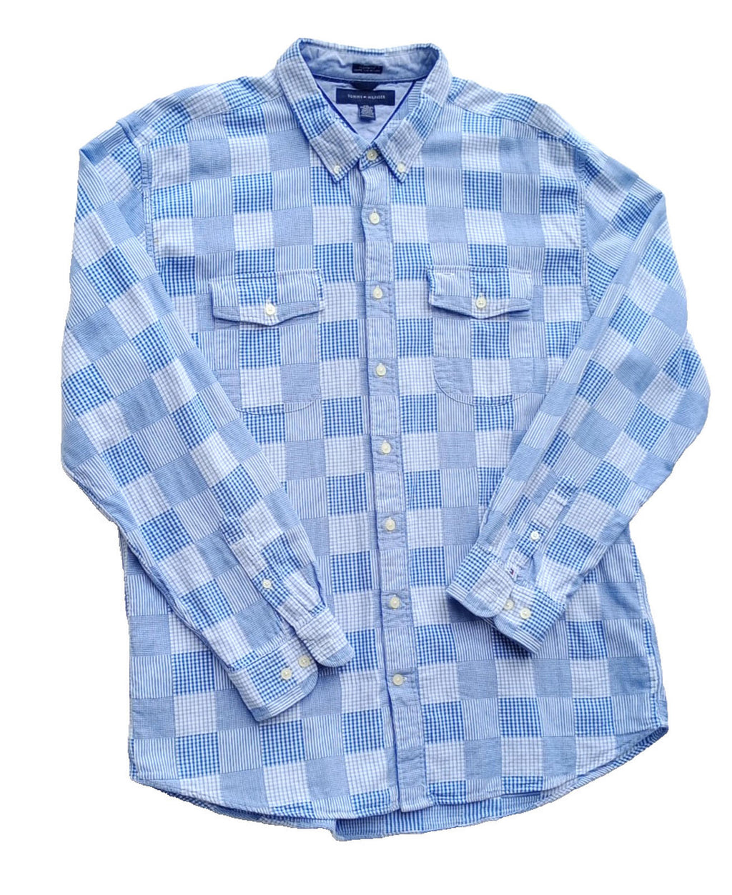 Tommy Hilfiger Men's UK Size 2XL Blue Check Long Sleeve Pockets Easy Care