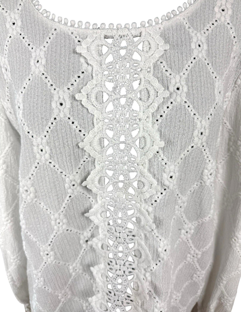 SHEIN White Shein Lace Blouse Women's UK Size XL White Long Sleeve Crochet Panel Round Neck