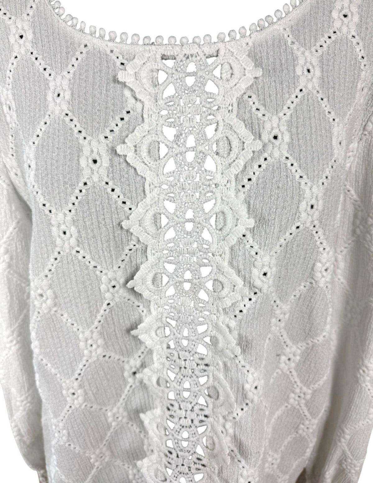SHEIN White Shein Lace Blouse Women's UK Size XL White Long Sleeve Crochet Panel Round Neck