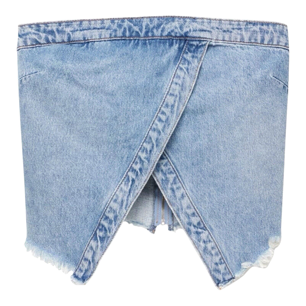 Pull&Bear Light Denim Cross Over Corset Top Strapless Women's UK Size 8