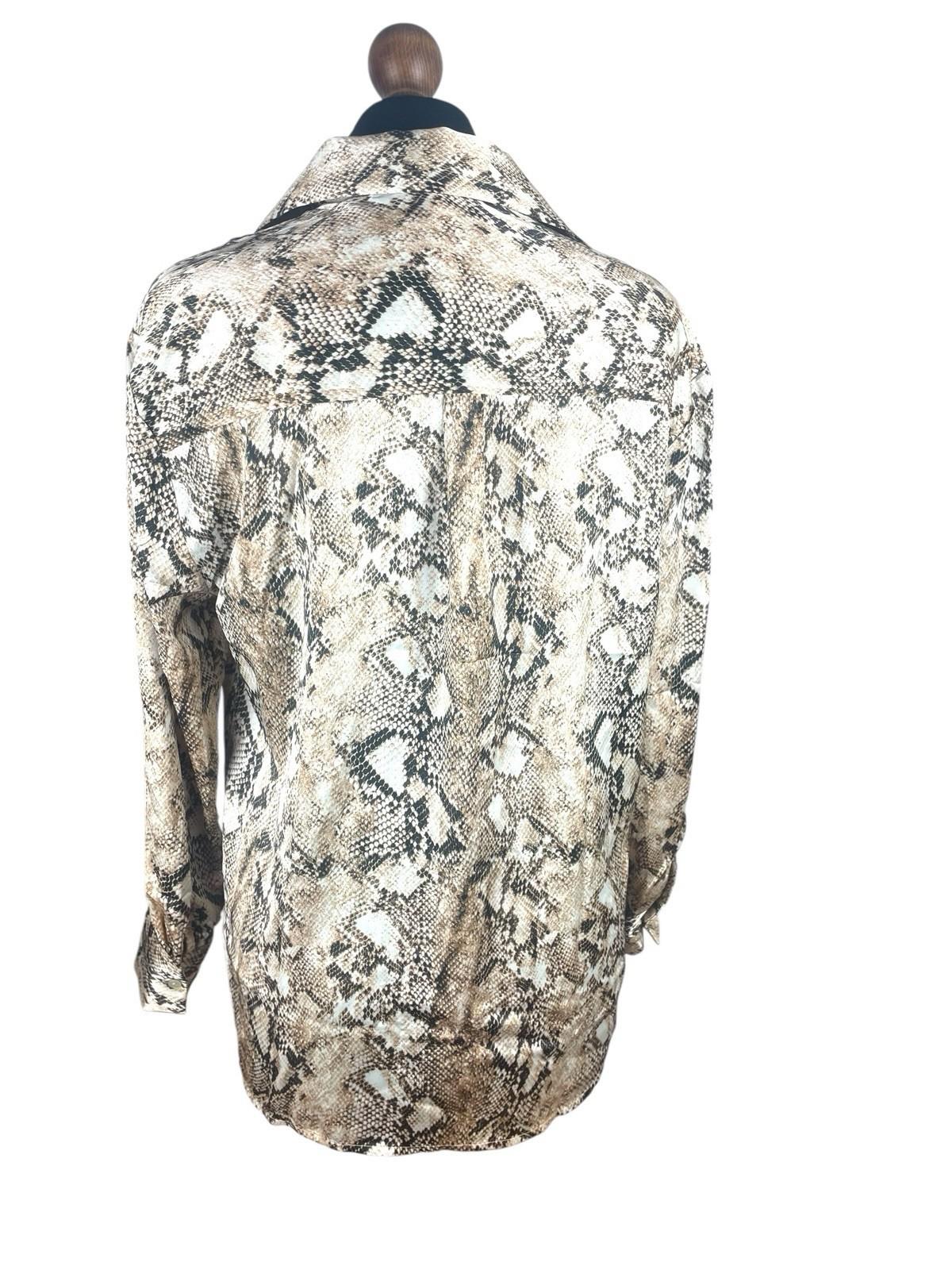 Haver London Beige Haver London Satin Shirt Blouse Women's UK Size 8 Snake Print Long Sleeved