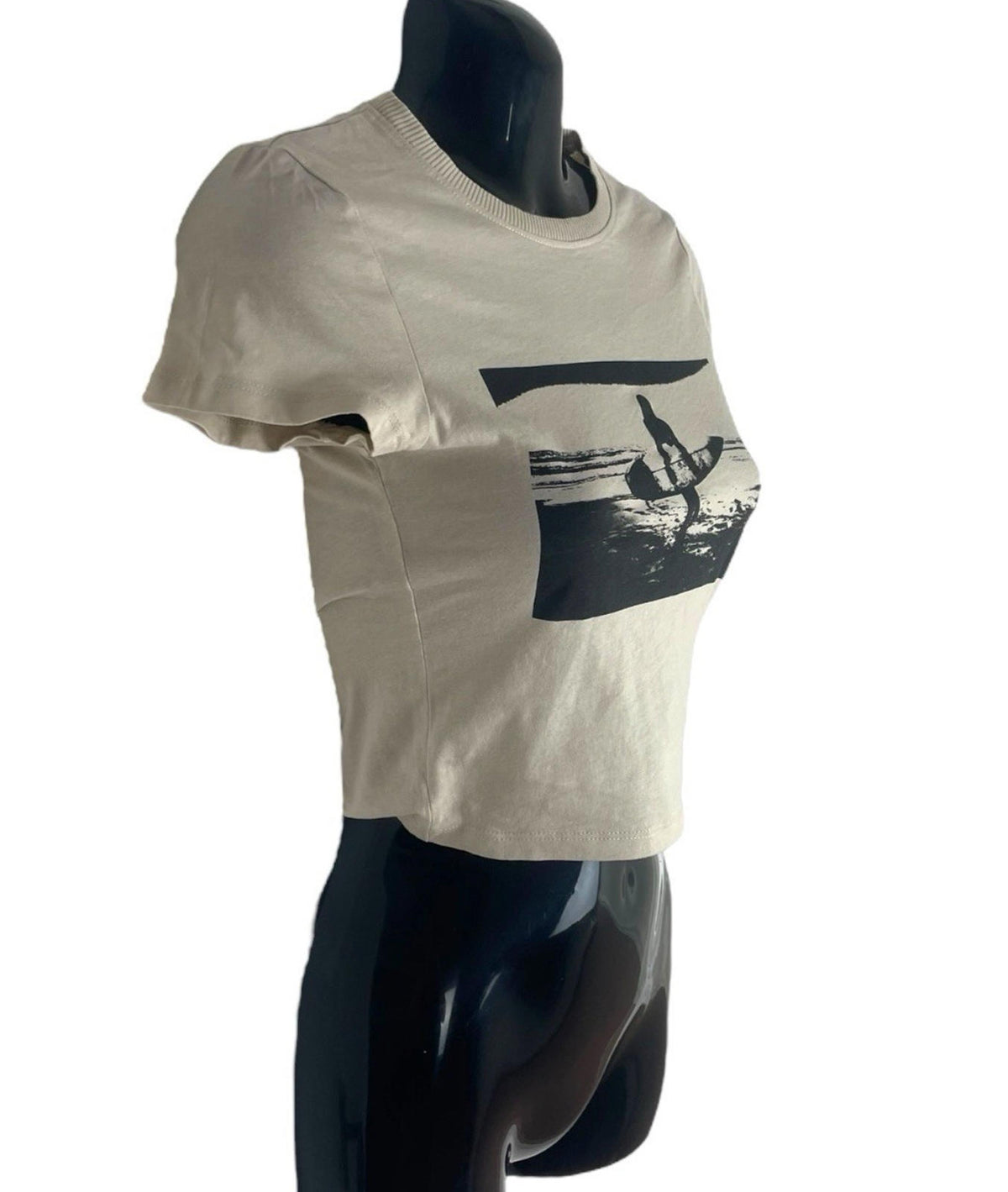 Divided Beige Divided Beige Cropped T-shirt Graphic Surf Print Women's UK Size XS