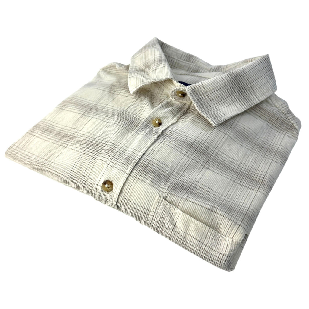 George Corduroy Shirt Men's UK Size M Beige Check Long Sleeve Pocket Loose Fit