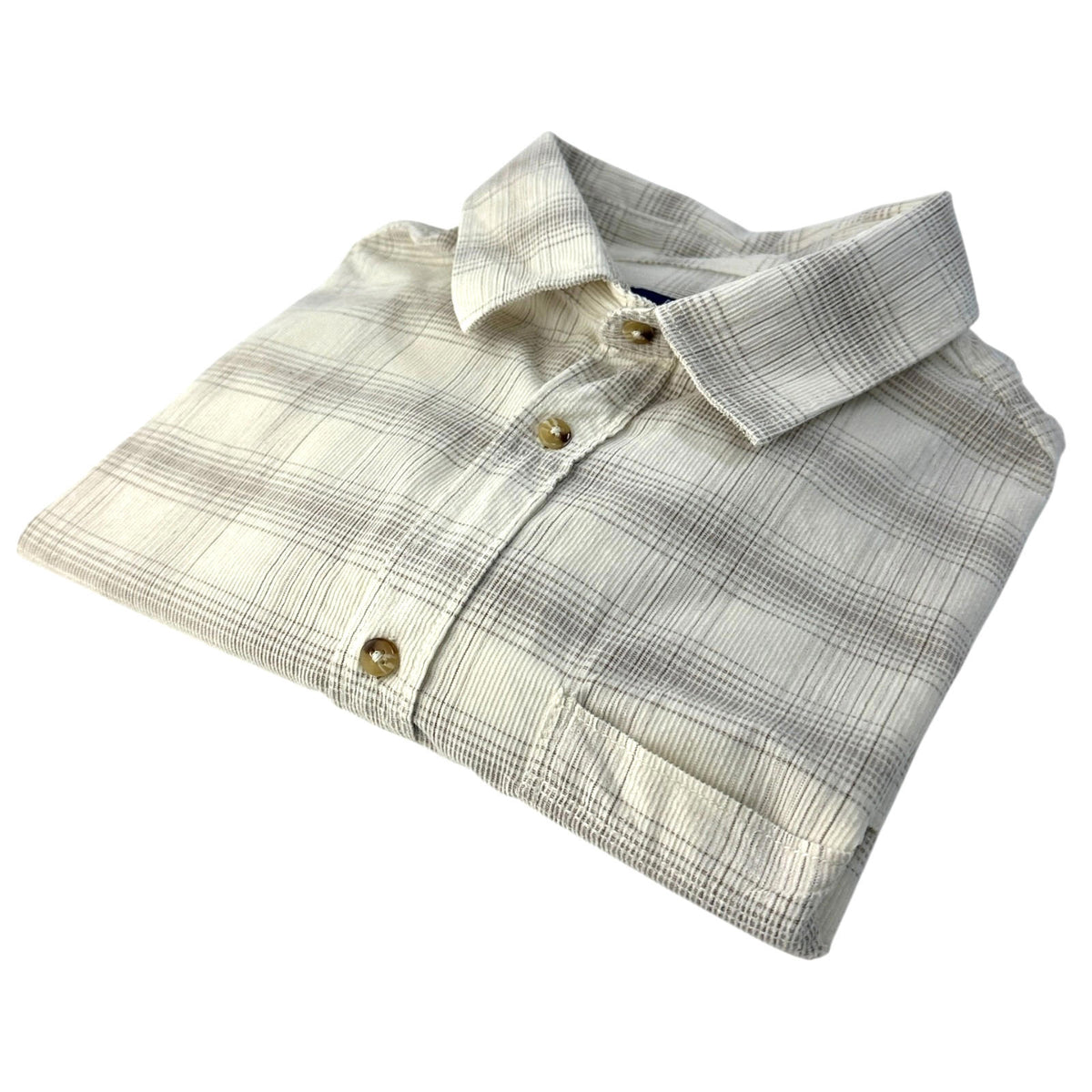 George Corduroy Shirt Men's UK Size M Beige Check Long Sleeve Pocket Loose Fit