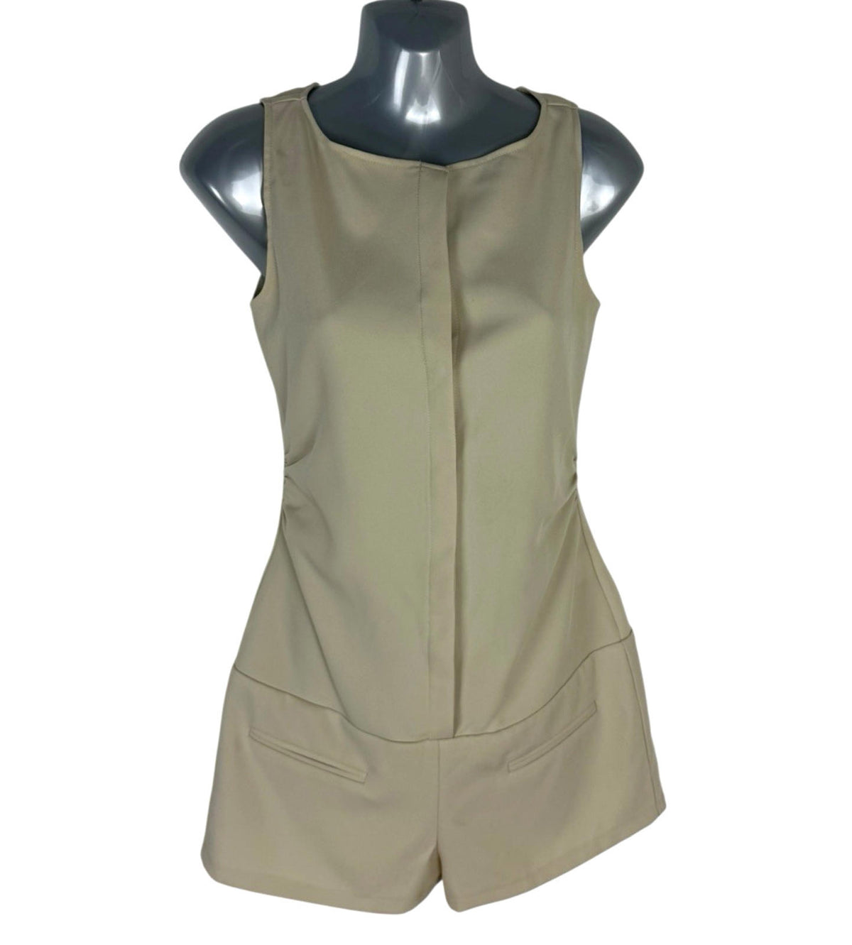 Pretty Little Thing Beige Playsuit Hidden Button Women’s UK Size 8