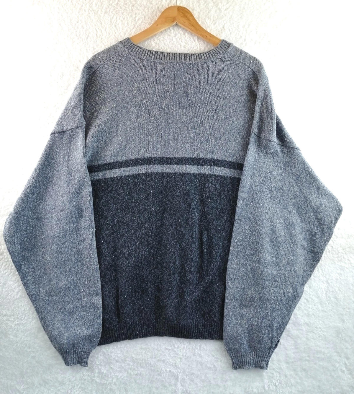 Eddie Bauer Grey Navy Knit Sweatshirt Jumper Men's Size XL Pullover
