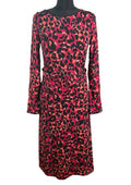 Next Leopard Print Midi Dress Women’s UK Size 6 Red & Black Long Sleeve Belted