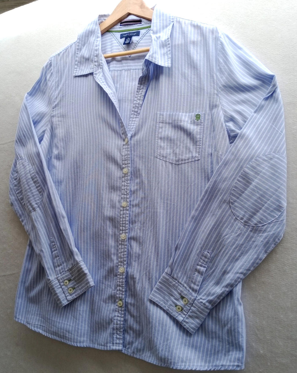 Tommy Hilfiger Shirt Men's UK Size XL Blue Striped Long Sleeve Pockets Easy Care