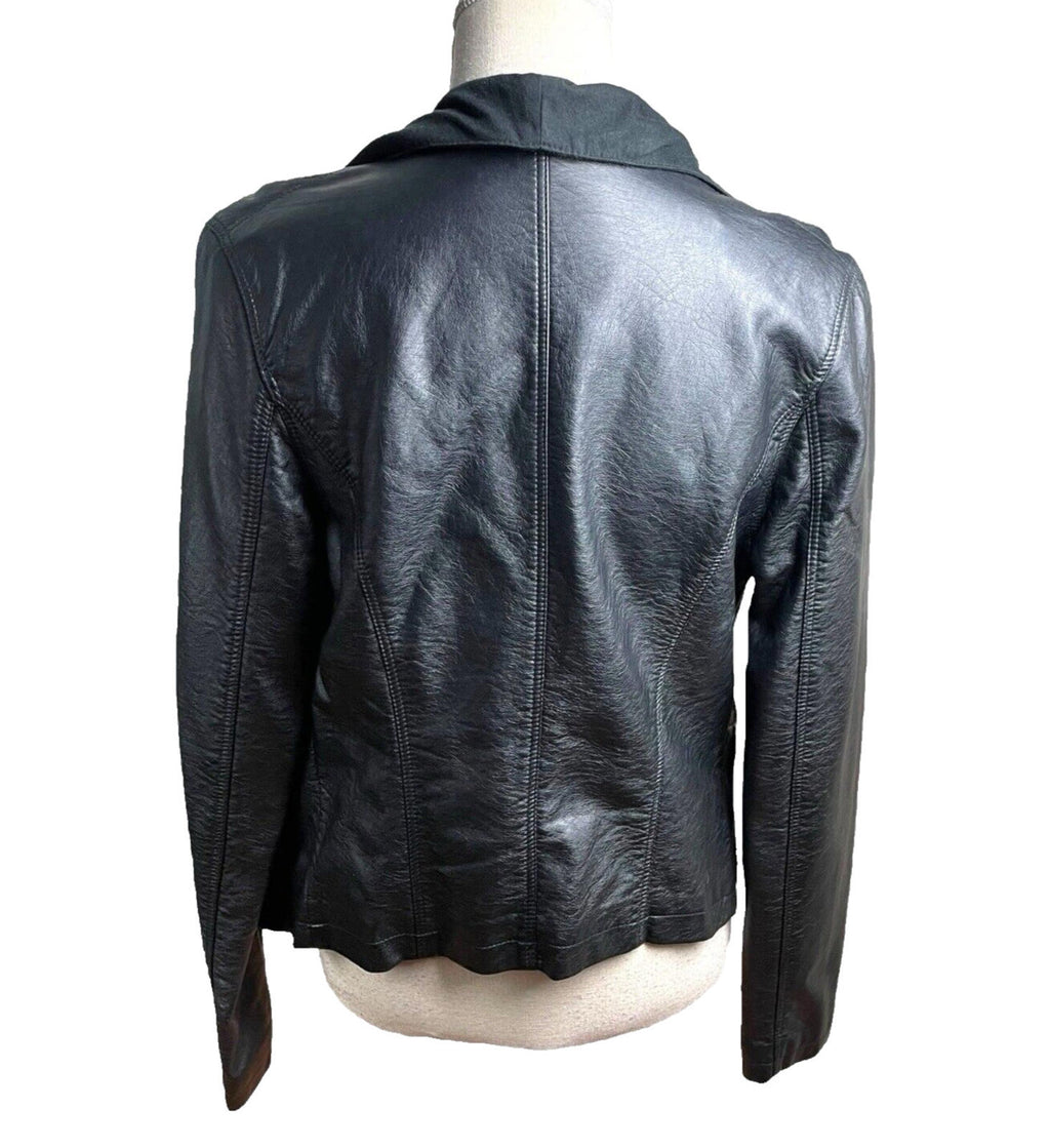 Lipsy Black Faux Leather Biker Jacket Collared Open Front Women’s UK Size 12