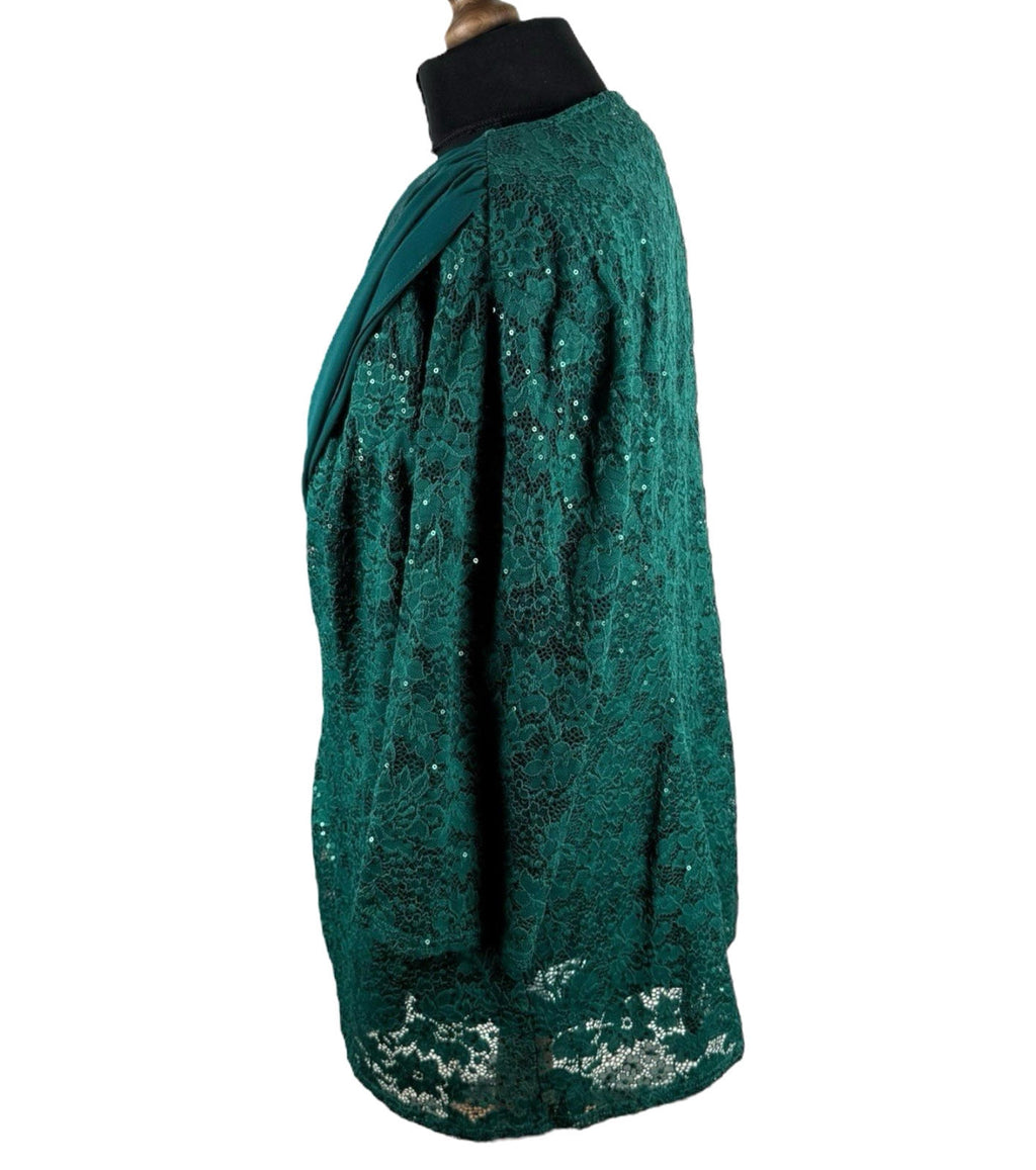 Hanna Nikole Green 2 Piece Blouse Jacket Set Lace Sequin Women's UK Size 22