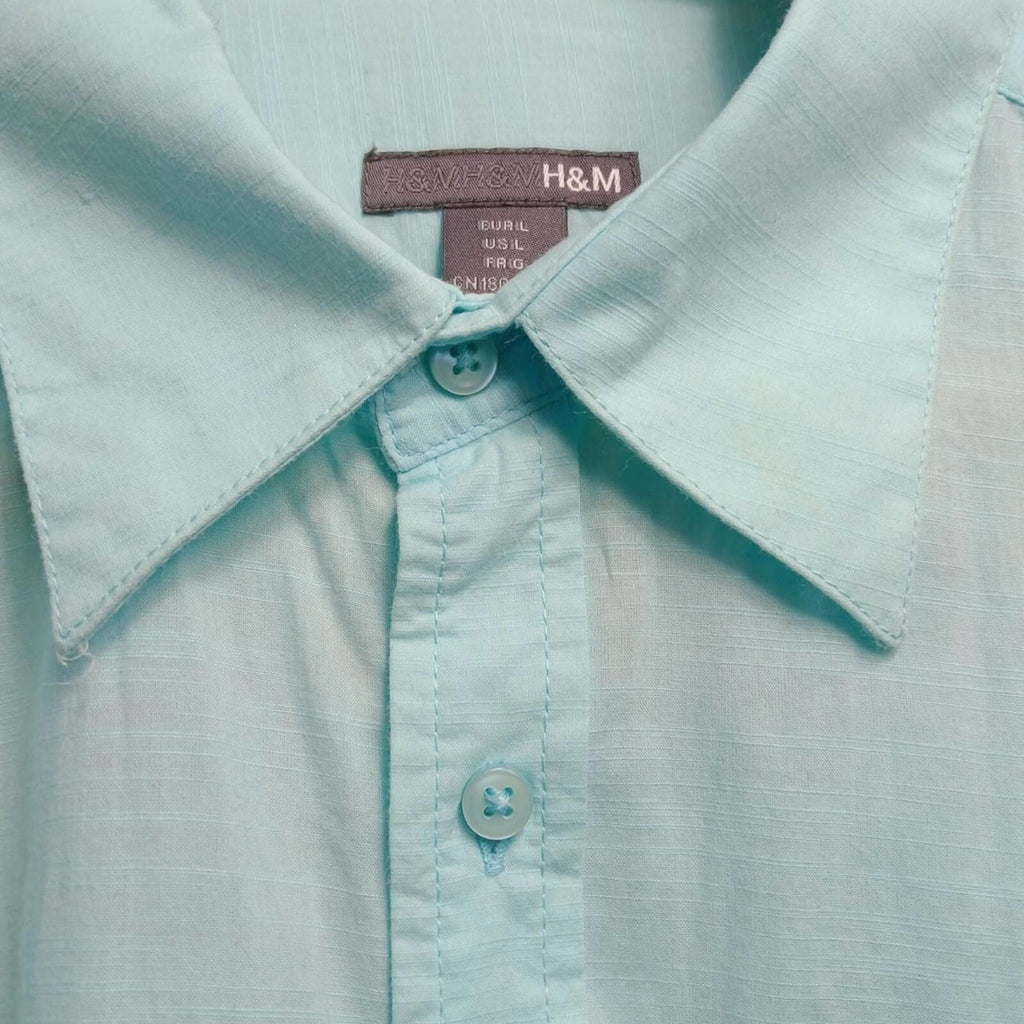 H&M Shirt Men's UK Size L Green Long Sleeve Smart 100% Cotton