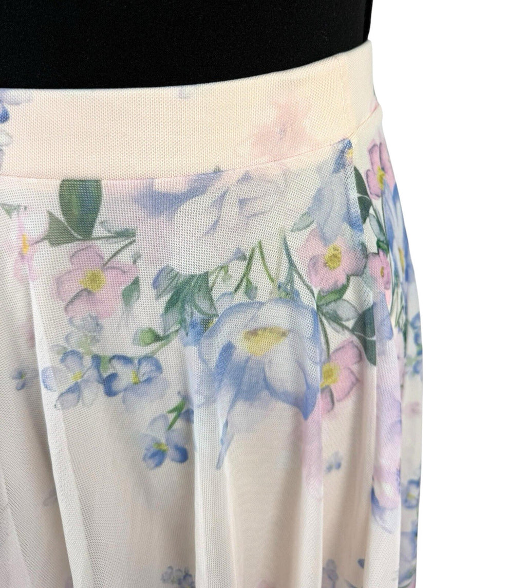 New Look Chiffon Midi Skirt Women's UK Size 8 Elastic Waist Lined Floral Pastel