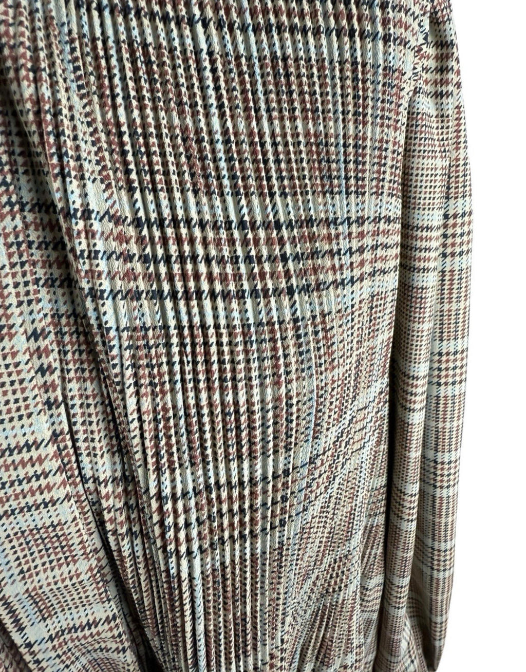 Zara Brown Beige Blouse Tie Neck Top Frilled Hem Women's UK Size L