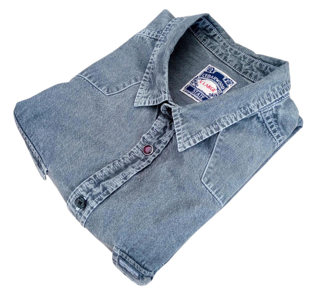 Cedar Wood State Denim Shirt Grey Long Sleeve 100% Cotton UK Men's Size XL