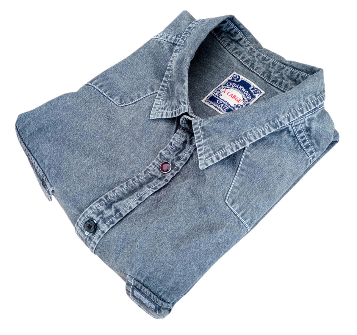 Cedar Wood State Denim Shirt Grey Long Sleeve 100% Cotton UK Men's Size XL