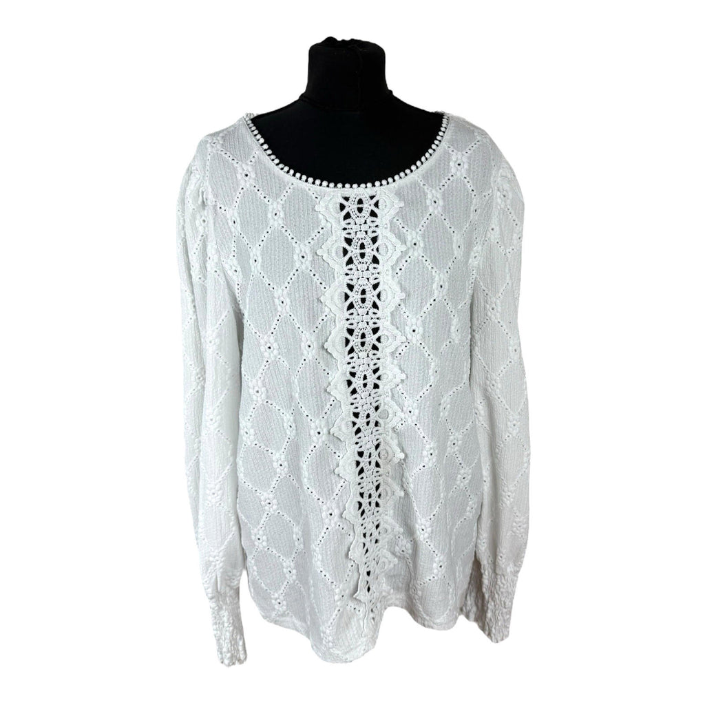 SHEIN White Shein Lace Blouse Women's UK Size XL White Long Sleeve Crochet Panel Round Neck