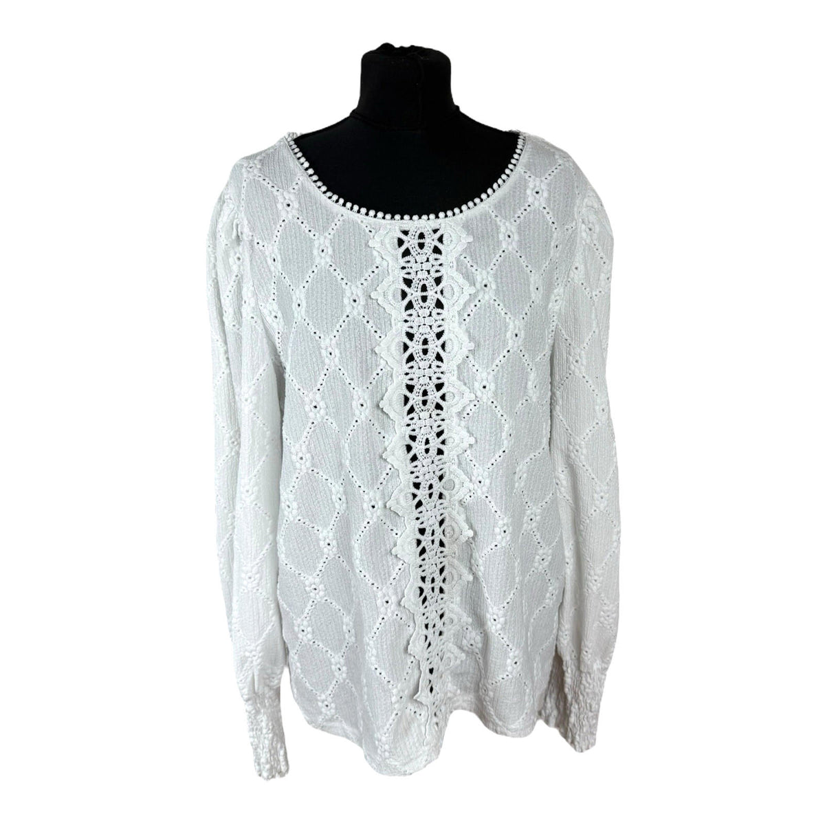 SHEIN White Shein Lace Blouse Women's UK Size XL White Long Sleeve Crochet Panel Round Neck