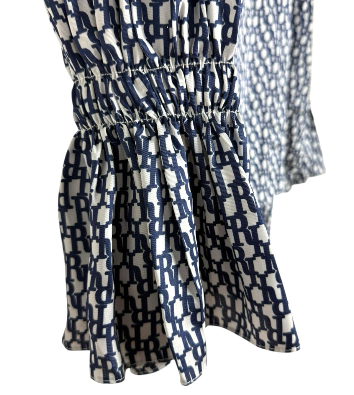 River Island Satin Off Shoulder Top Women's UK Size 12 Logo Print White Navy