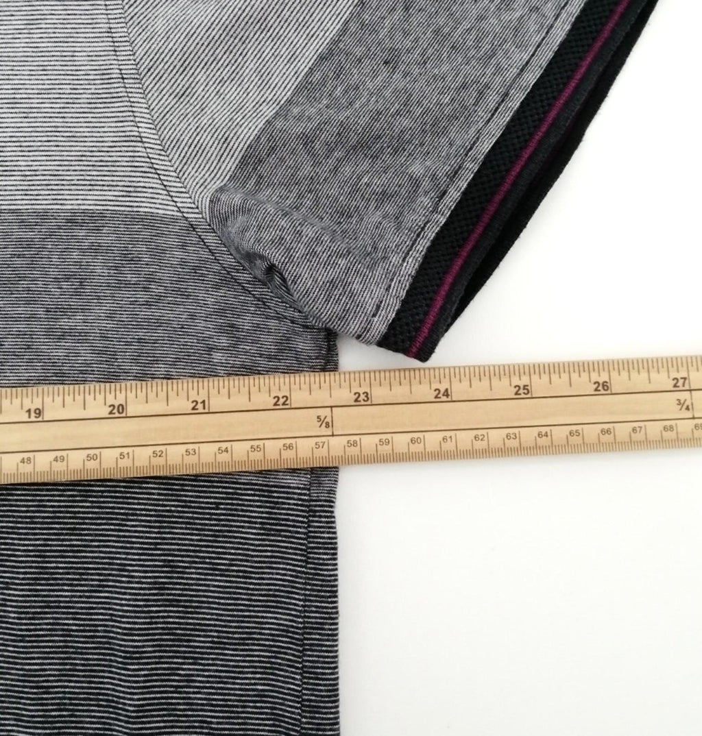 Debenhams Gray Debenhams Men's UK Size XL Grey Polo Shirt Striped Plum Black Collar Side Gusset