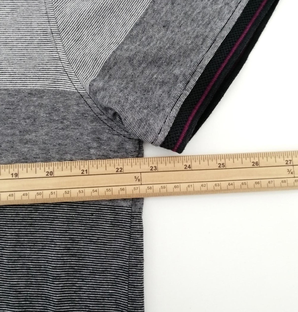 Debenhams Gray Debenhams Men's UK Size XL Grey Polo Shirt Striped Plum Black Collar Side Gusset
