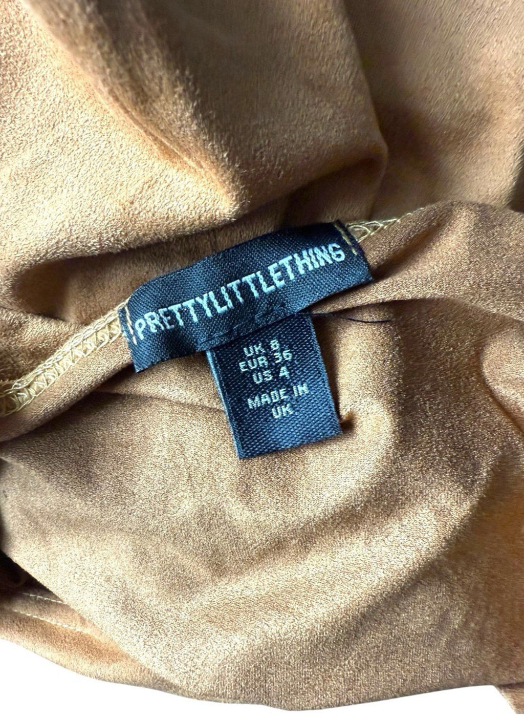 Pretty Little Thing Brown Pretty Little Thing Faux Suede T-shirt Top Cropped One Sleeve Women's UK Size 8