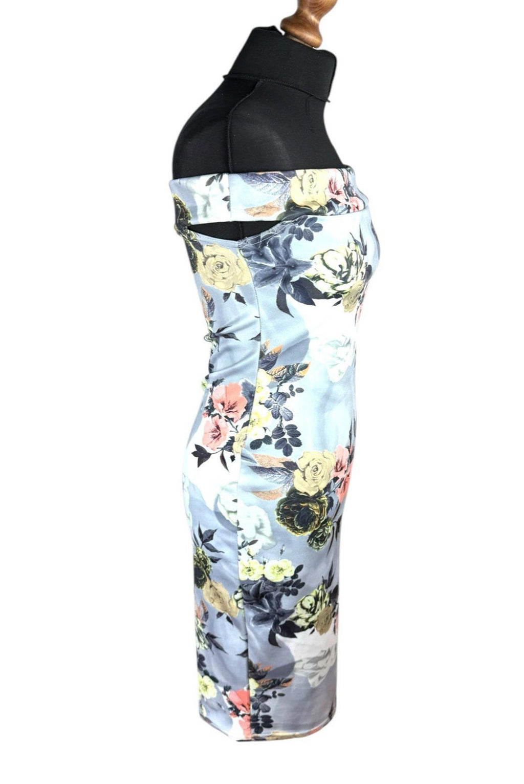 Boohoo Night Silver Floral Occassion Dress Midi Off Shoulder Women's UK Size 12