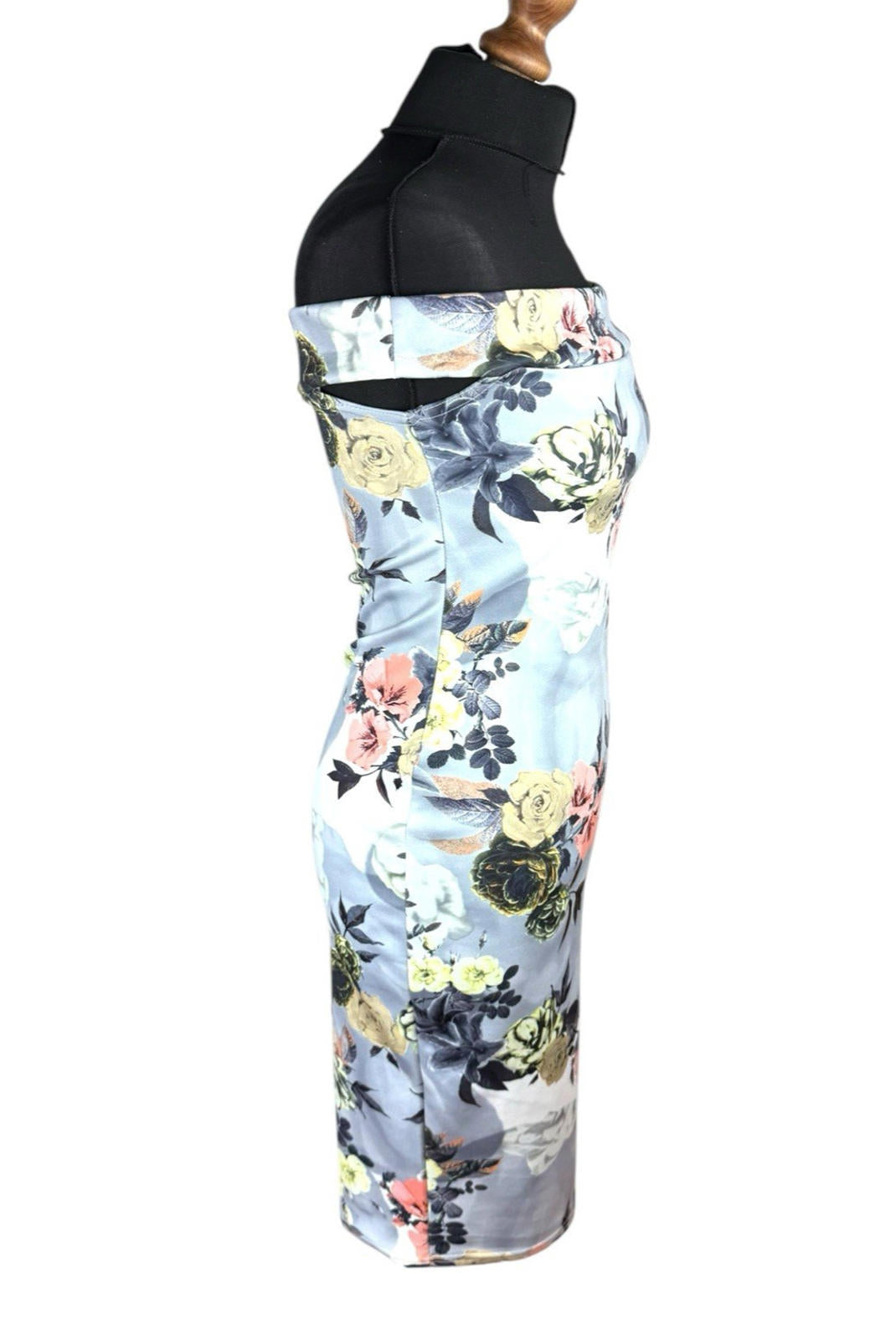 Boohoo Night Silver Floral Occassion Dress Midi Off Shoulder Women's UK Size 12