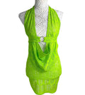 Lime Green Knit Mesh Skirt Co-Ord Set Cowl Halter Neck Women's UK Size 8
