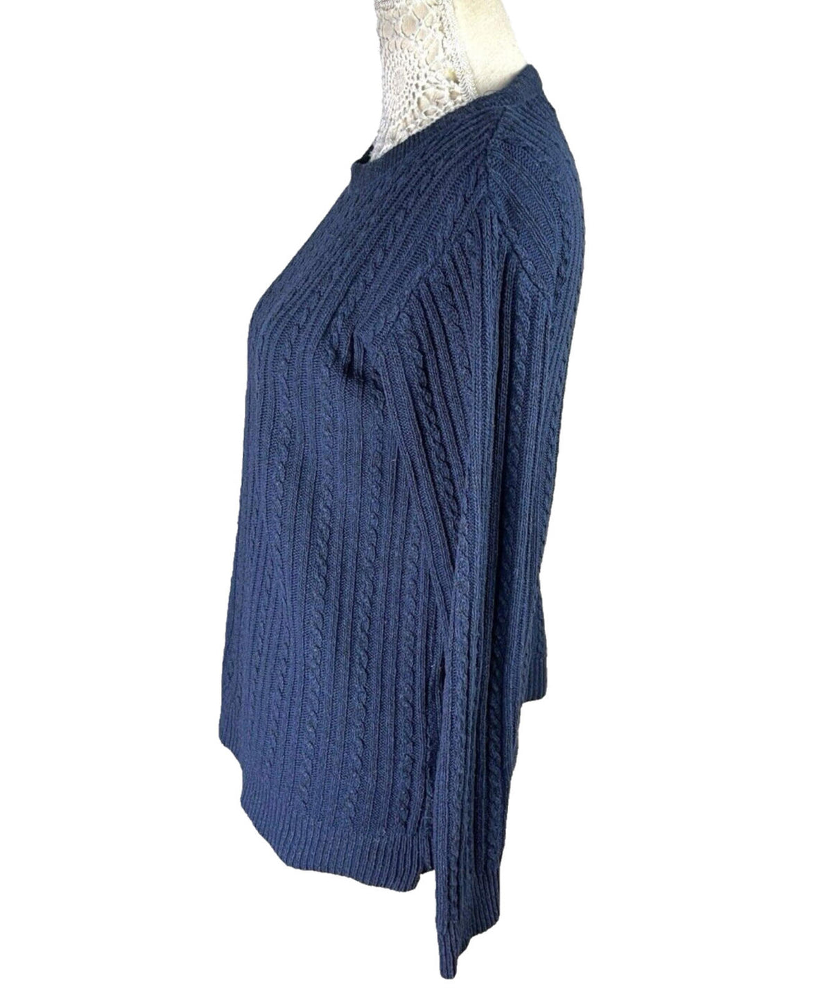 ME Navy Blue Knit Jumper Aran Pattern Crew Neck Women's UK Size L (12)