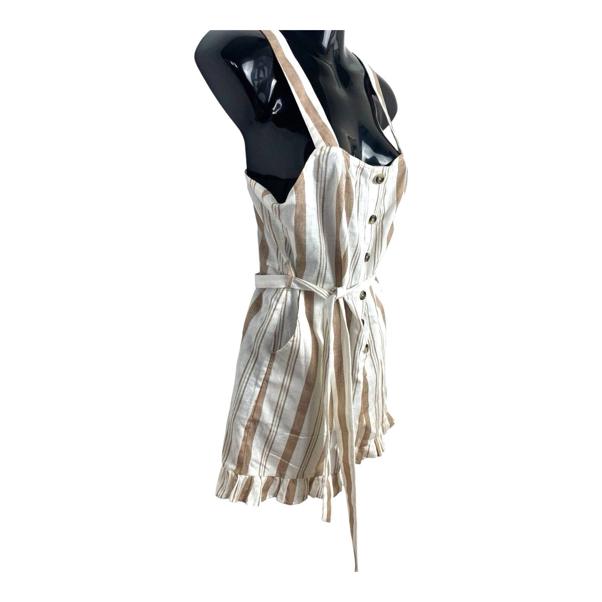 New Look Cream New Look White & Beige Stripe Playsuit Belted Pockets Women's UK Size 6
