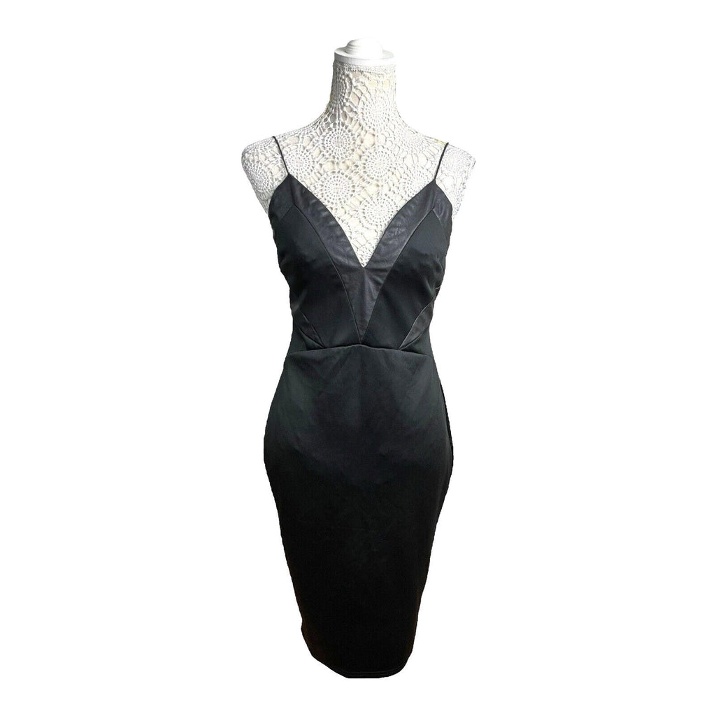 AX Paris Black Midi Dress Body Con Faux Leather Panels Women's UK Size 12