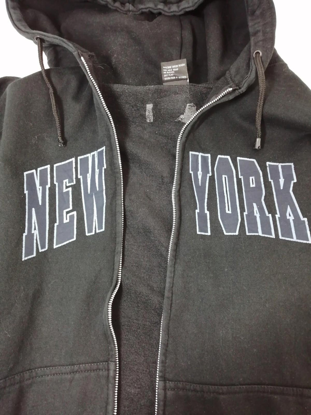 SAAD Collection Black New York Hoodie Men's Size XL Black Jersey Hooded Pockets Zip Front