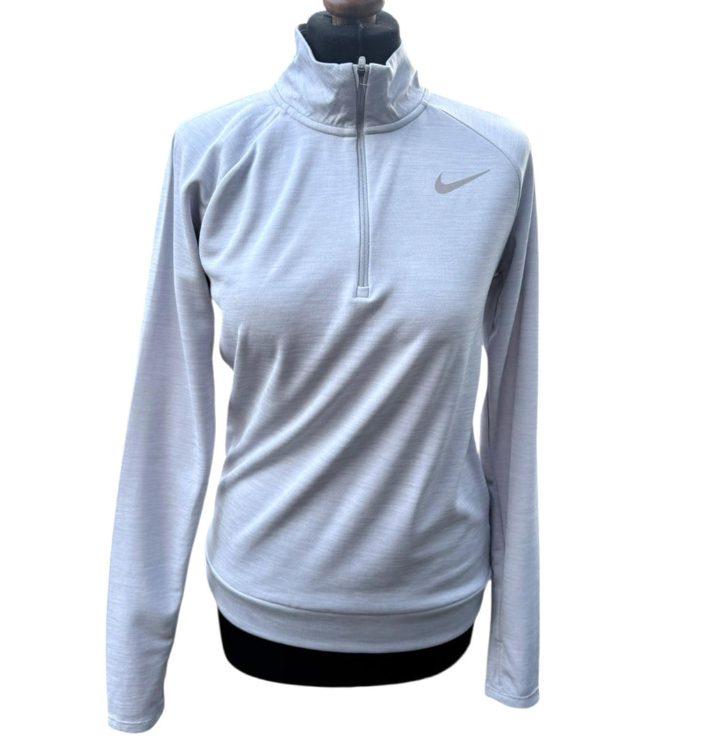 Nike Gray Nike Running Top Womens XS Grey 1/4 Zip Dri-Fit Pullover Activewear Thumbholes