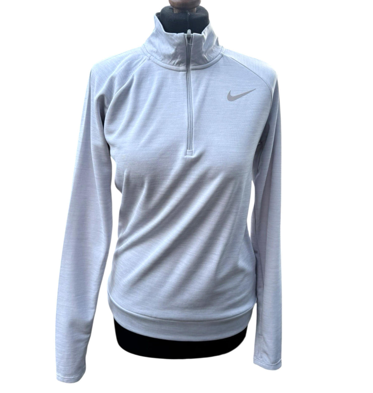 Nike Gray Nike Running Top Womens XS Grey 1/4 Zip Dri-Fit Pullover Activewear Thumbholes