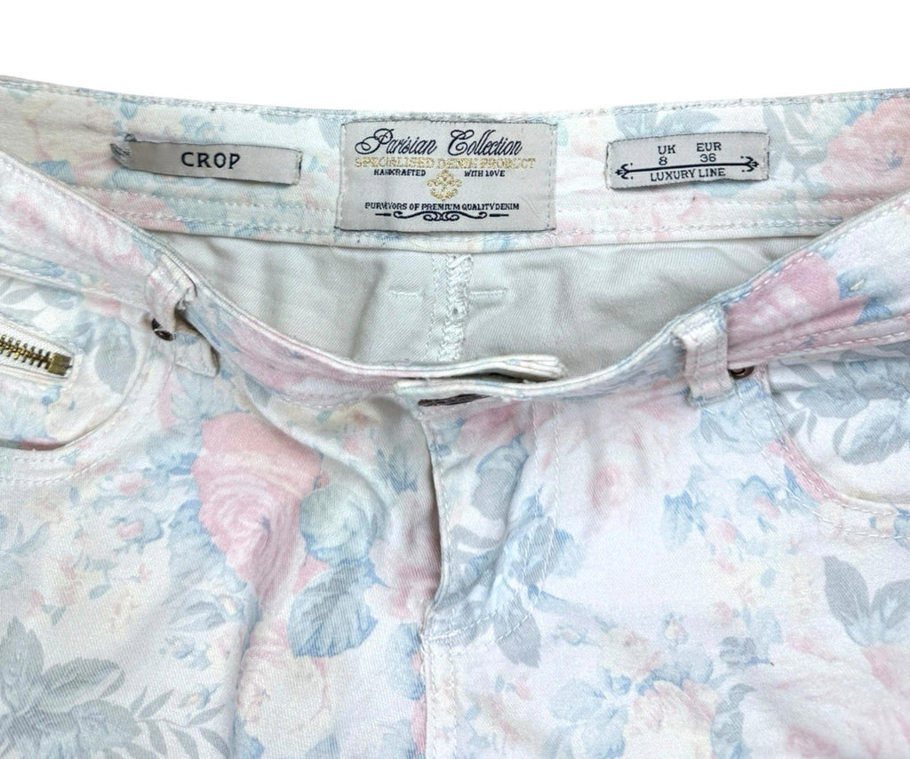 Parisian Collection Cropped Jeans Floral Print Stretch Women's UK Size 8