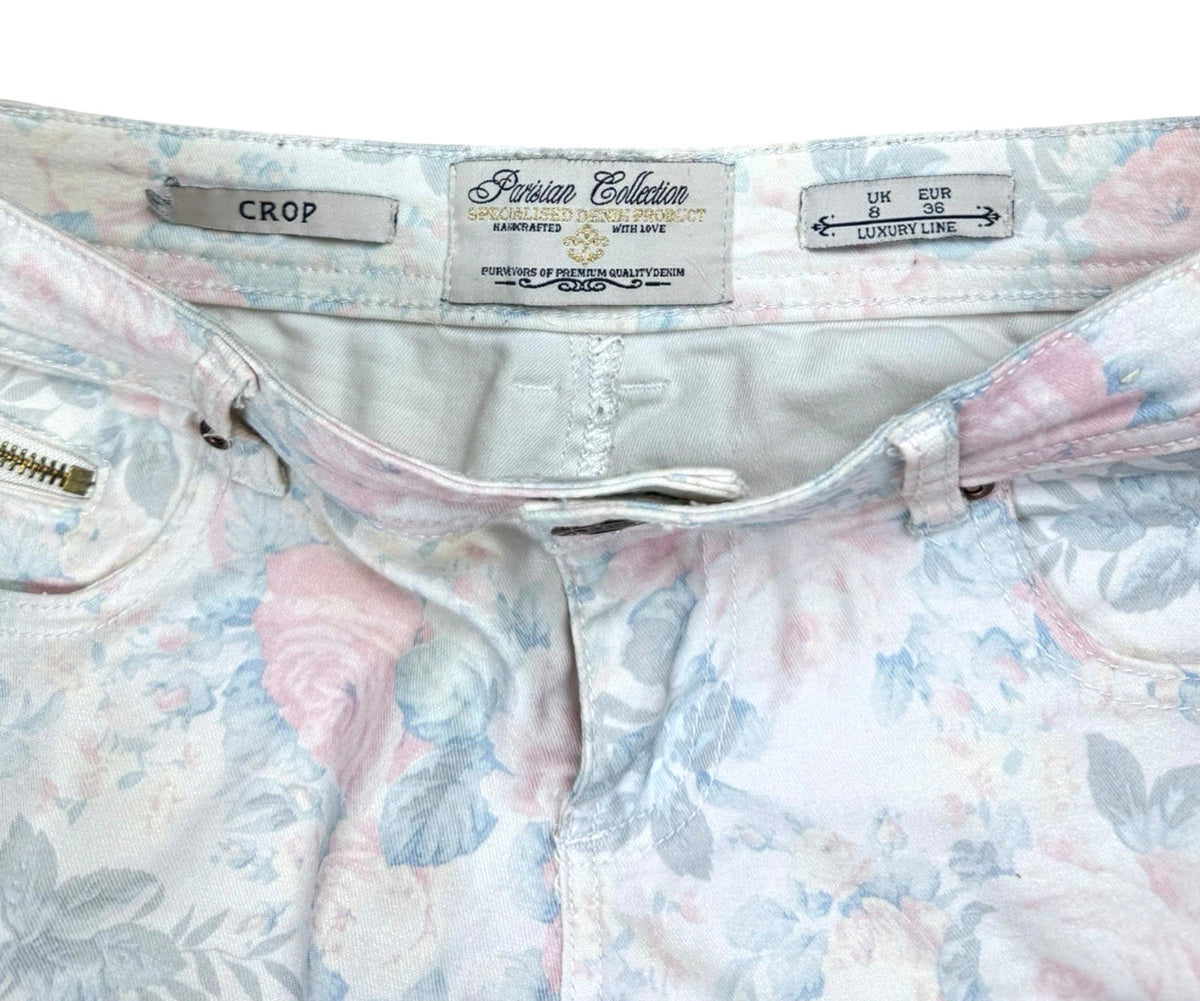 Parisian Collection Cropped Jeans Floral Print Stretch Women's UK Size 8