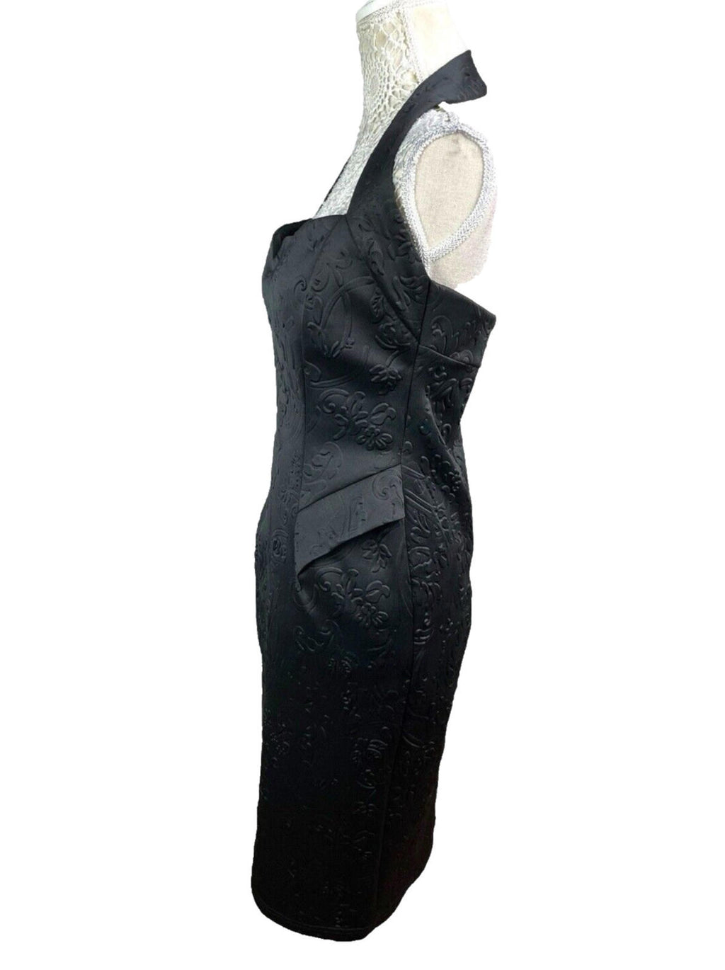 Amy Childs Black Quilted Midi Dress Halter Neck Women's UK Size 12