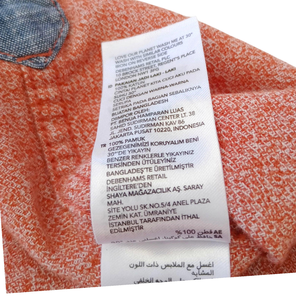 Mantary Shirt Orange Long Sleeved Pocket 100% Cotton UK Men's Size S