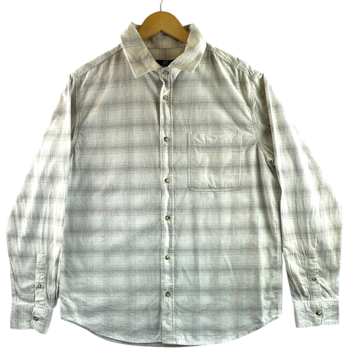 George Corduroy Shirt Men's UK Size M Beige Check Long Sleeve Pocket Loose Fit