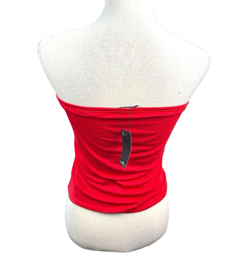 Pretty Little Thing Red Strapless Tank Top Bride 00 Print Women's UK Size 8