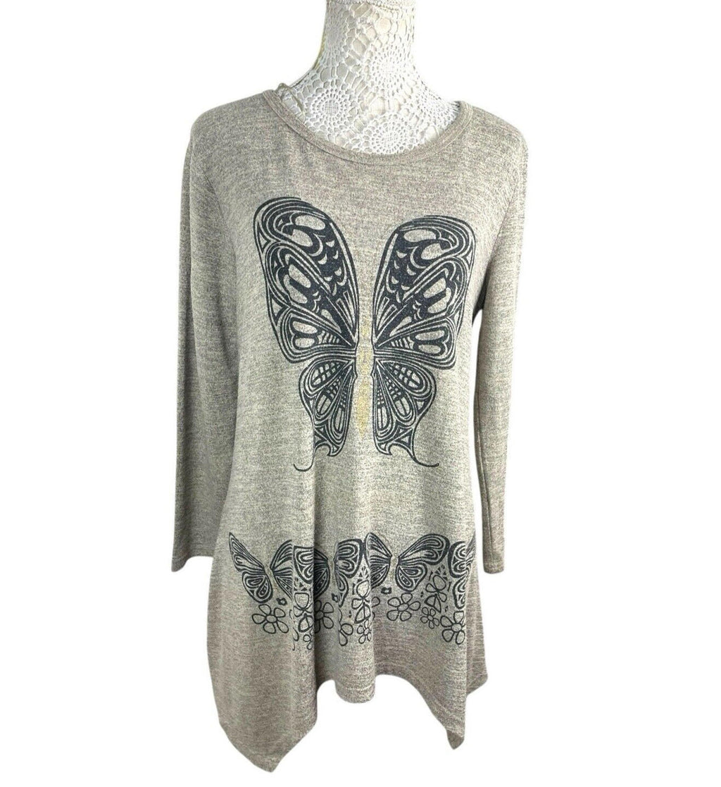 Frock Me Beige Butterfly Tunic Top Women's UK Size M Beige Long-Sleeved Lightweight Jumper