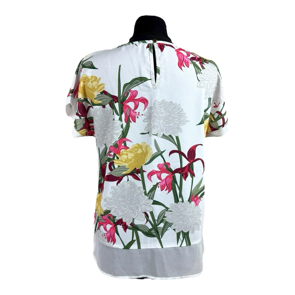 Soon White Floral T-shirt Top Chiffon Panel Relaxed Fit Women's UK Size 8