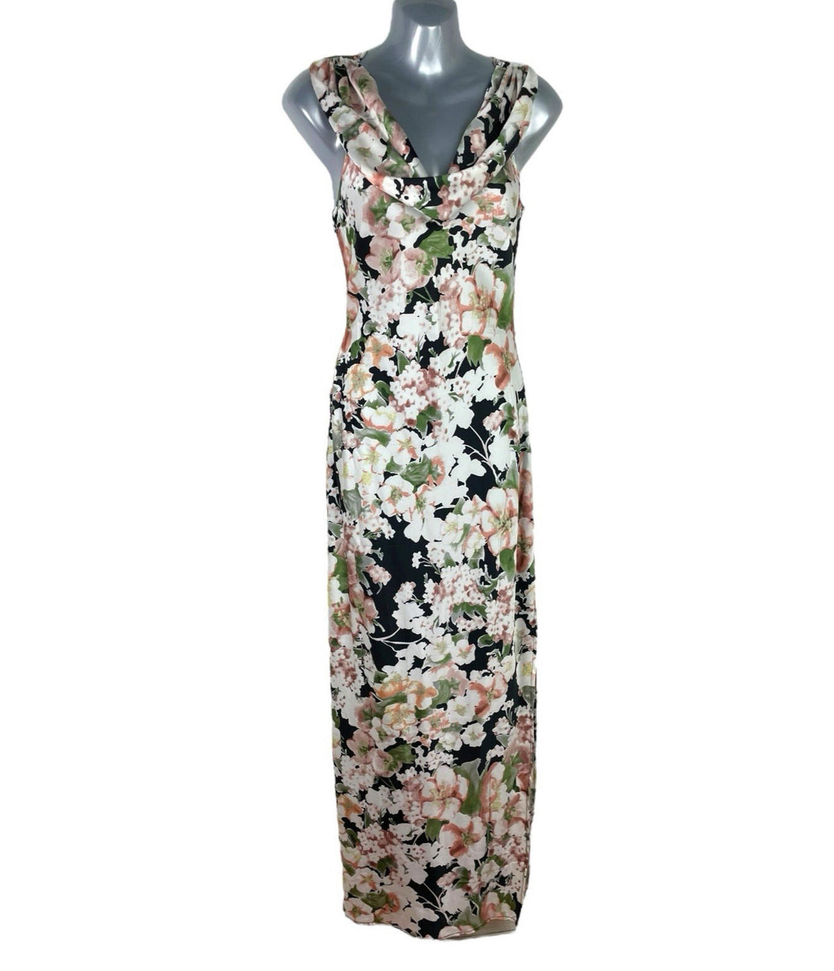 Boohoo Satin Floral Occasion Dress Maxi Cowl Neck Women's UK Size 8